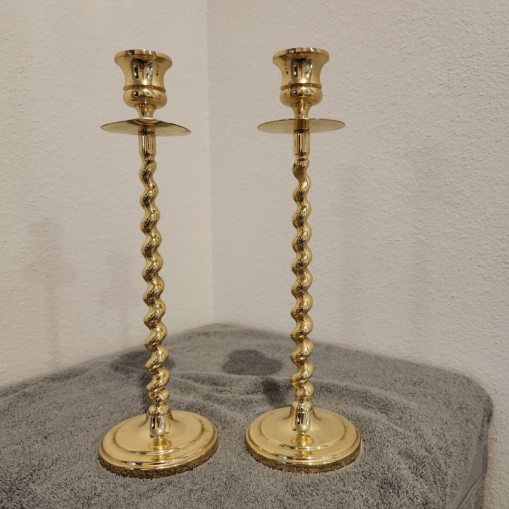 Antique  Baldwin Barley Twist Brass Candle stick Holders Pair